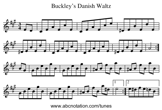 Buckley’s Danish Waltz - staff notation