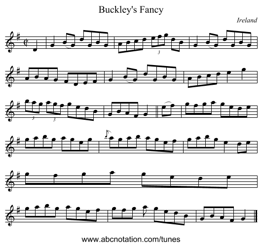 Buckley's Fancy - staff notation
