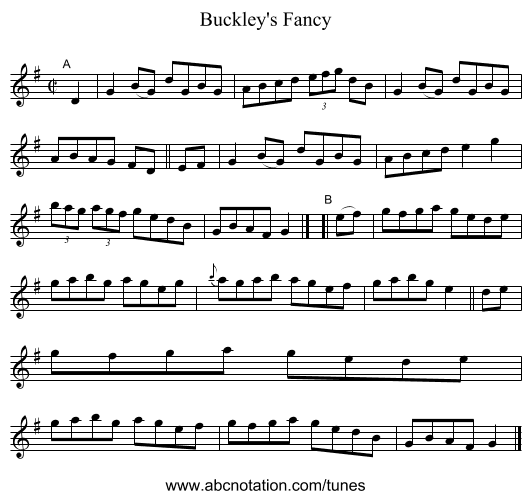 Buckley's Fancy - staff notation