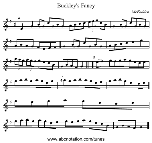 Buckley's Fancy - staff notation