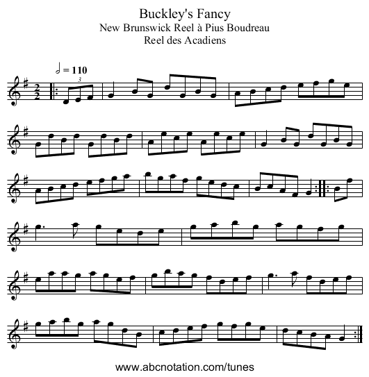 Buckley's Fancy - staff notation