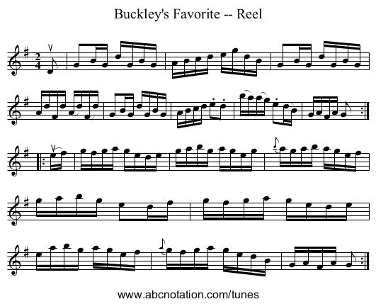 Buckley's Favorite -- Reel - staff notation