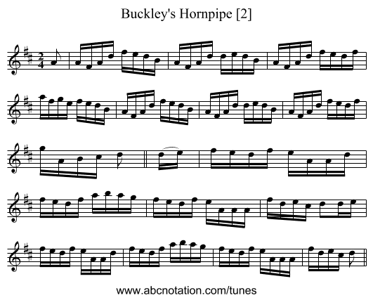 Buckley's Hornpipe [2] - staff notation