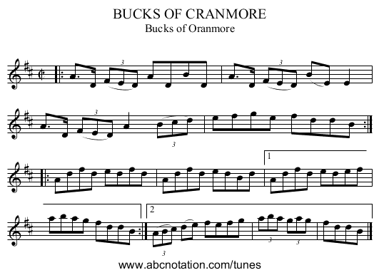BUCKS OF CRANMORE - staff notation