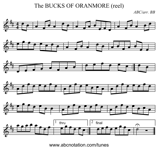 BUCKS OF ORANMORE (reel), The - staff notation