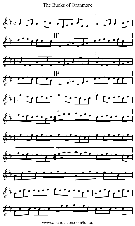 Bucks of Oranmore, The - staff notation