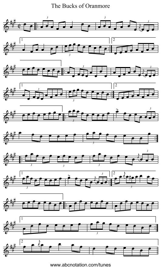 Bucks of Oranmore, The - staff notation