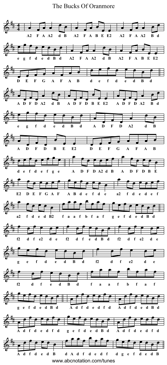 Bucks Of Oranmore, The - staff notation
