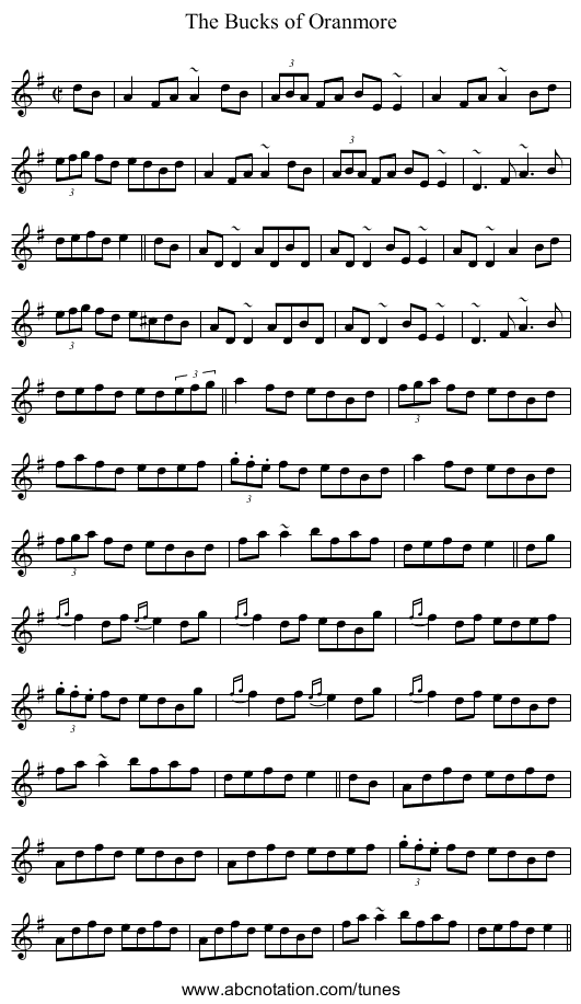 Bucks of Oranmore, The - staff notation