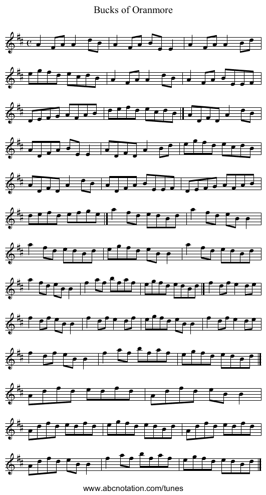 Bucks of Oranmore - staff notation