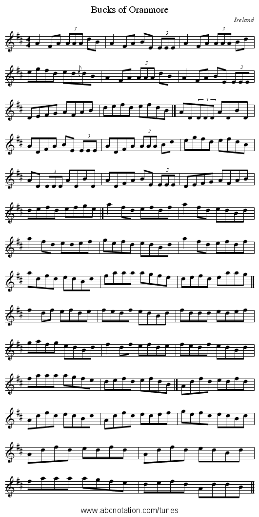 Bucks of Oranmore - staff notation