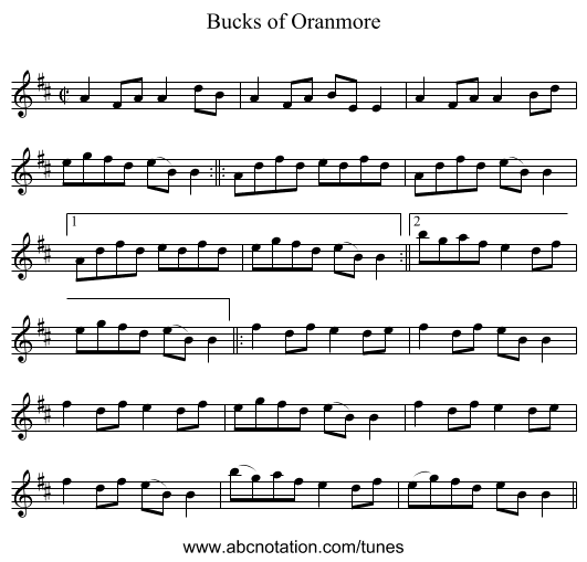 Bucks of Oranmore - staff notation