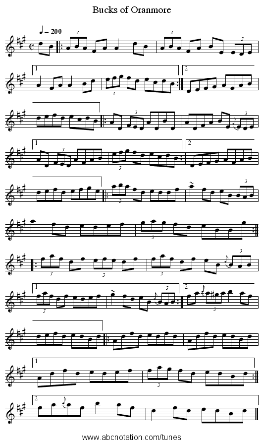 Bucks of Oranmore - staff notation