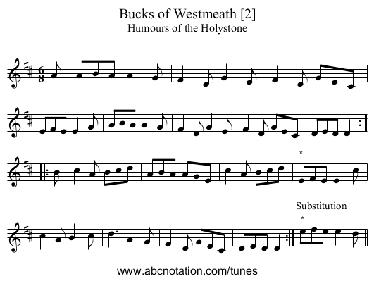 Bucks of Westmeath [2] - staff notation