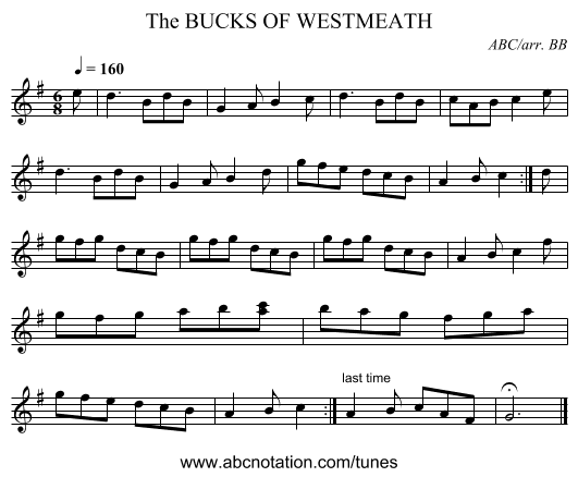 BUCKS OF WESTMEATH, The - staff notation