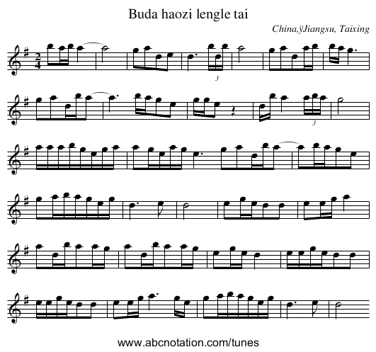Buda haozi lengle tai - staff notation