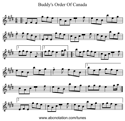 Buddy's Order Of Canada - staff notation