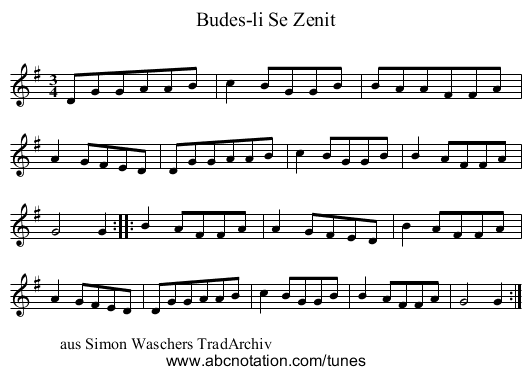 Budes-li Se Zenit - staff notation
