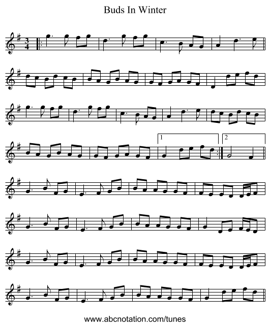 Buds In Winter - staff notation