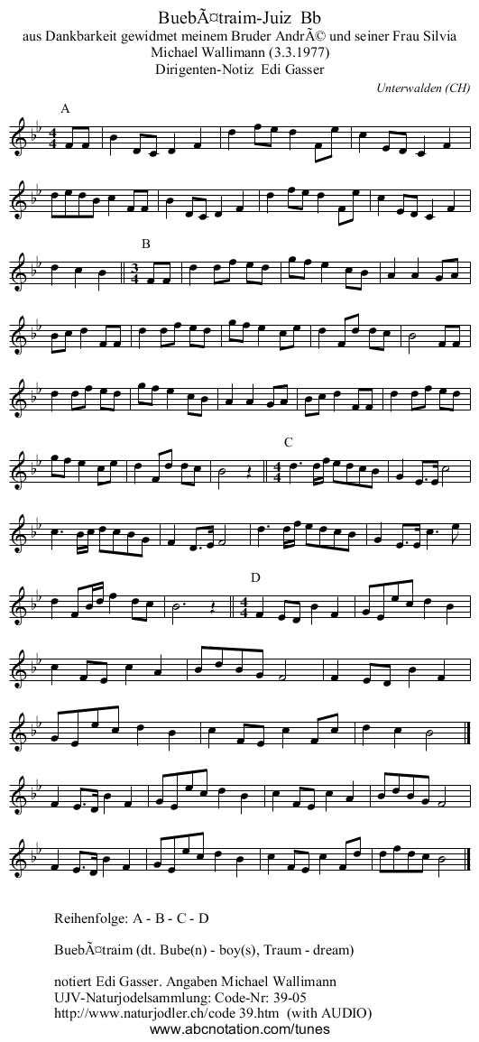 BuebÃ¤traim-Juiz  Bb - staff notation