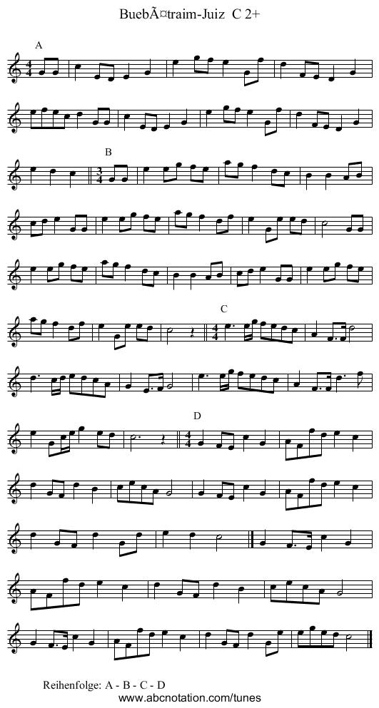 BuebÃ¤traim-Juiz  C 2+ - staff notation