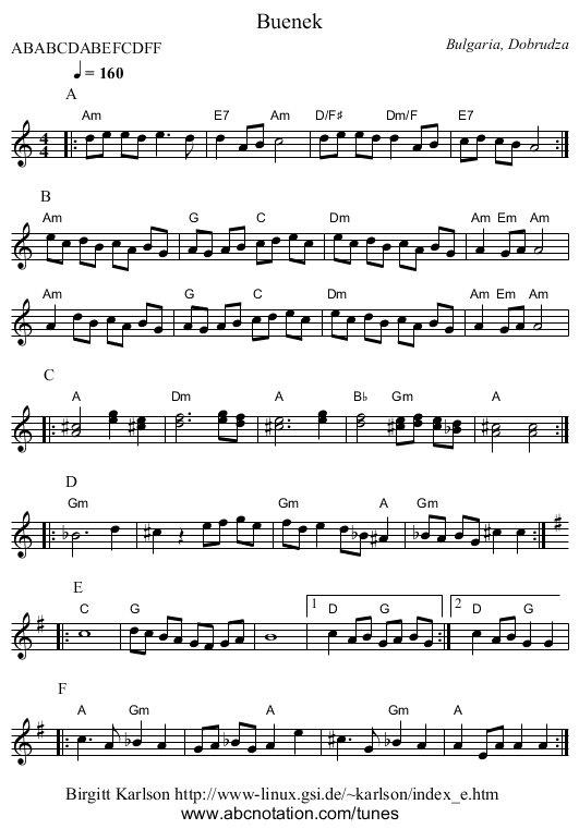 Buenek - staff notation