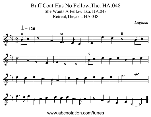 Buff Coat Has No Fellow,The. HA.048 - staff notation
