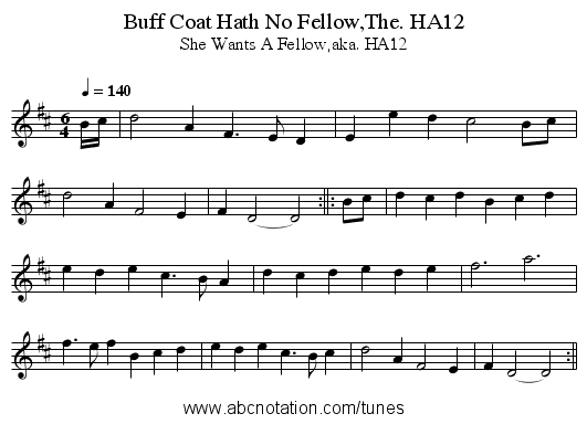 Buff Coat Hath No Fellow,The. HA12 - staff notation