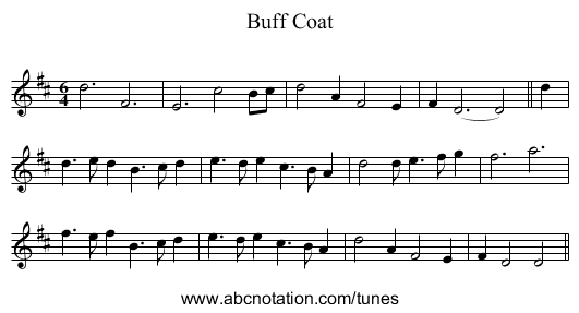 Buff Coat - staff notation