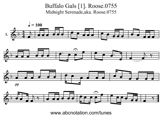 Buffalo Gals [1]. Roose.0755 - staff notation