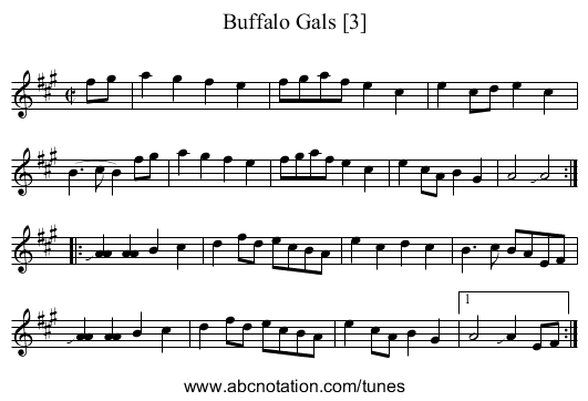 Buffalo Gals [3] - staff notation