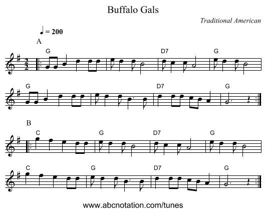 Buffalo Gals - staff notation