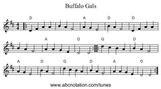 Buffalo Gals - staff notation