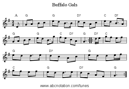 Buffalo Gals - staff notation
