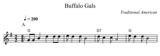 Buffalo Gals - staff notation
