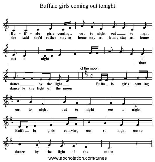 Buffalo girls coming out tonight - staff notation
