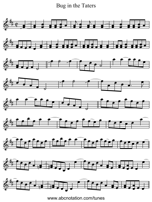 Bug in the Taters - staff notation