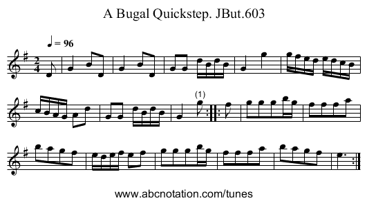 Bugal Quickstep. JBut.603, A - staff notation
