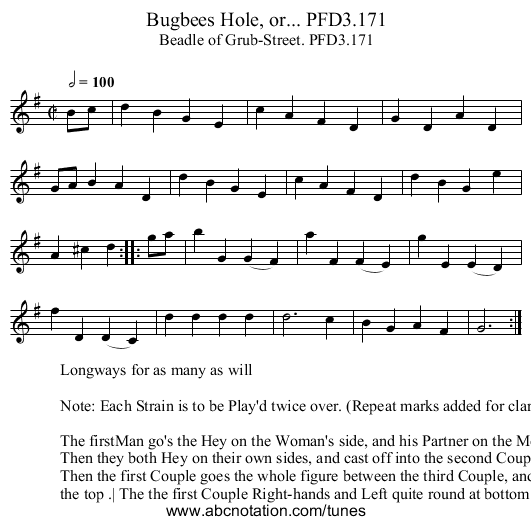 Bugbees Hole, or... PFD3.171 - staff notation