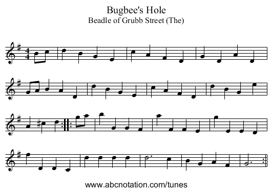 Bugbee's Hole - staff notation