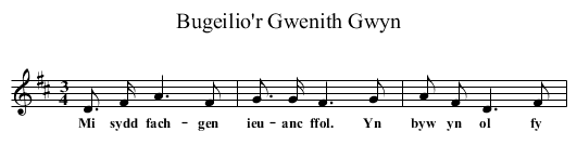 Bugeilio'r Gwenith Gwyn - staff notation