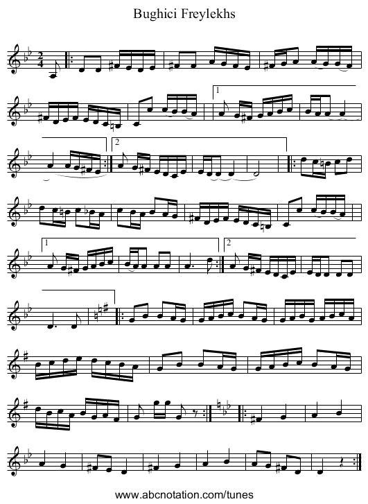 Bughici Freylekhs - staff notation