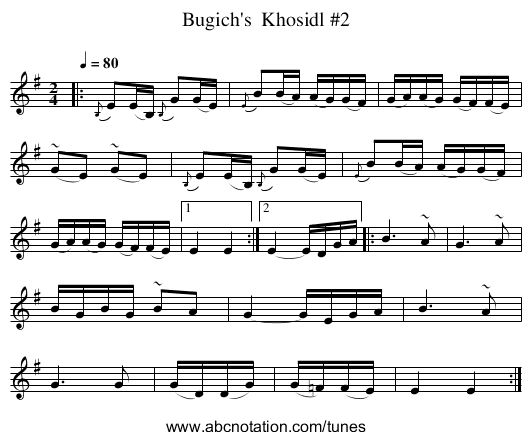 Bugich's  Khosidl #2 - staff notation