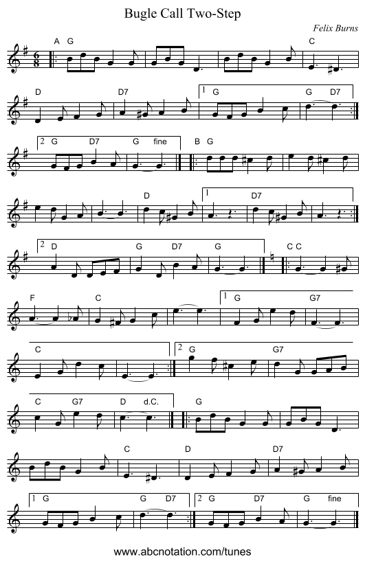 Bugle Call Two-Step - staff notation