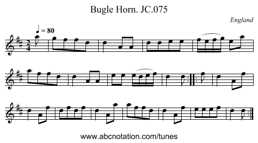 Bugle Horn. JC.075 - staff notation