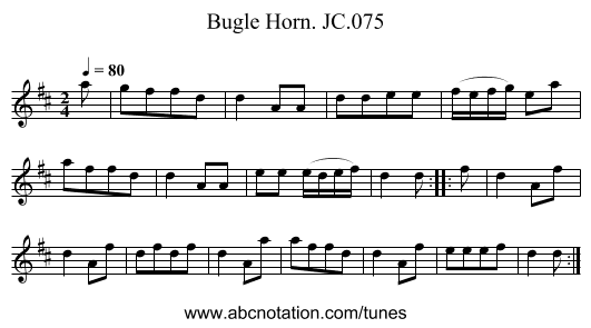 Bugle Horn. JC.075 - staff notation