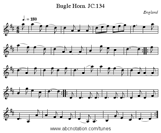 Bugle Horn. JC.134 - staff notation
