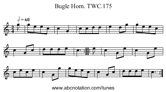 Bugle Horn. TWC.175 - staff notation