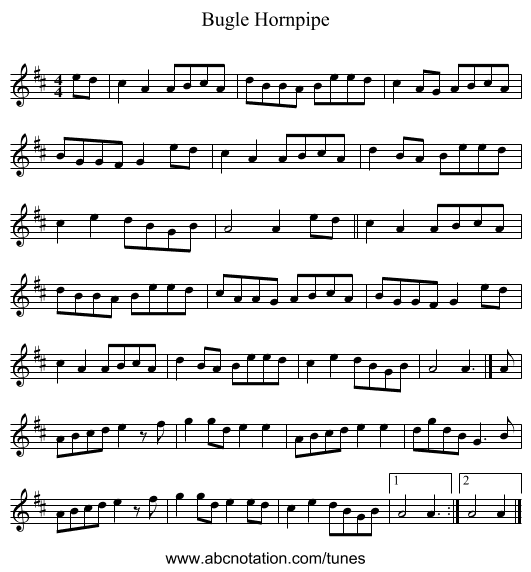 Bugle Hornpipe - staff notation