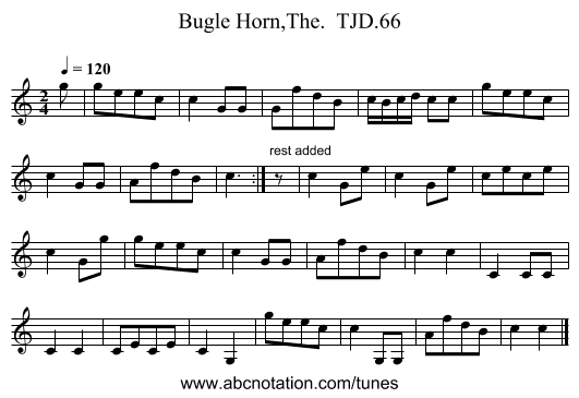 Bugle Horn,The.  TJD.66 - staff notation